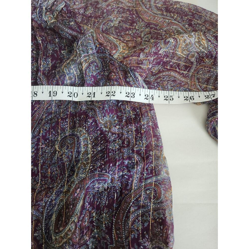 BOG Collective Band of Gypsies sheer ruffle sleeve shirt sz L Paisley metallic - Picture 8 of 9